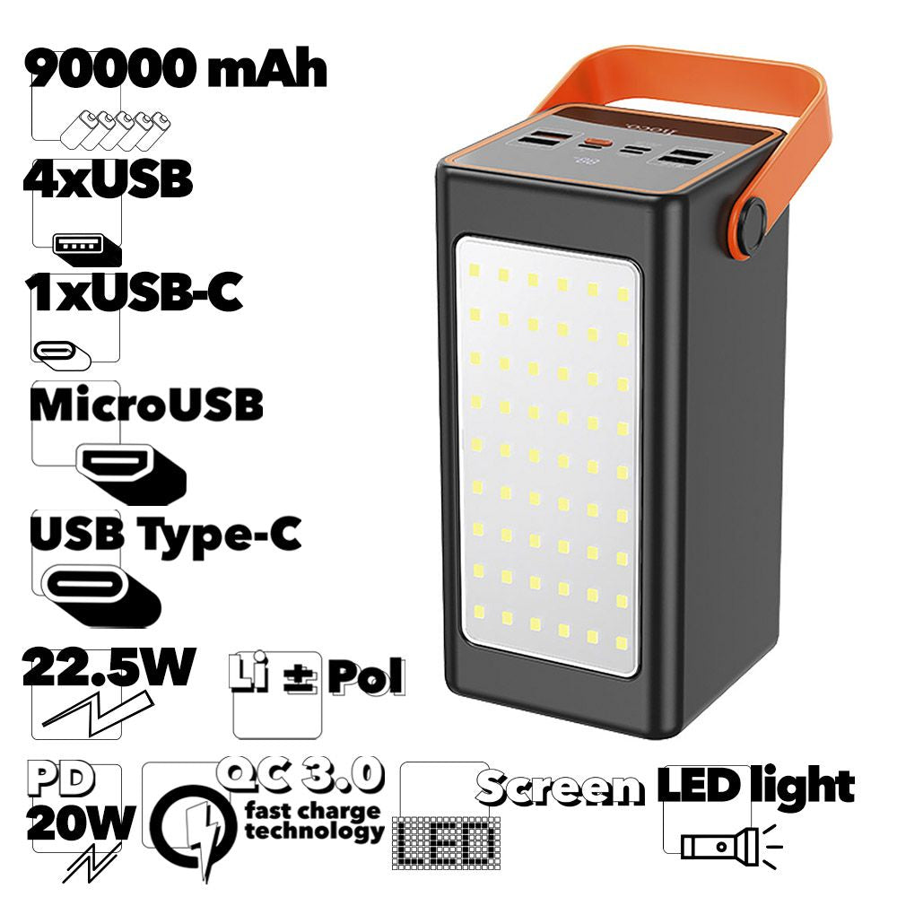 (90000mAh) 22.5W LED lampe de poche forte chargeur de batterie externe batterie externe Portable pour Camping extérieur intérieur (90000mAh) 22.5W LED lampe de poche forte chargeur de batterie externe batterie externe Portable pour Camping extérieur intérieur